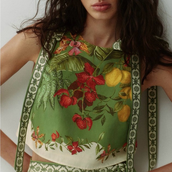 H&M SS26 Green Sleeveless Floral Tie Strap Cropped Top & Midi Wrap Skirt Size XS - Picture 3 of 15
